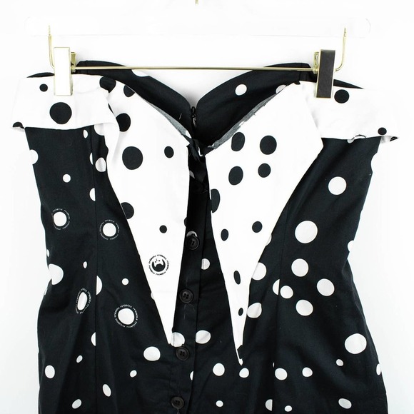 Miaou Womens Black Cat Print‎ Midi Dress Size Small Polka Dot Strapless Retro - Picture 3 of 7